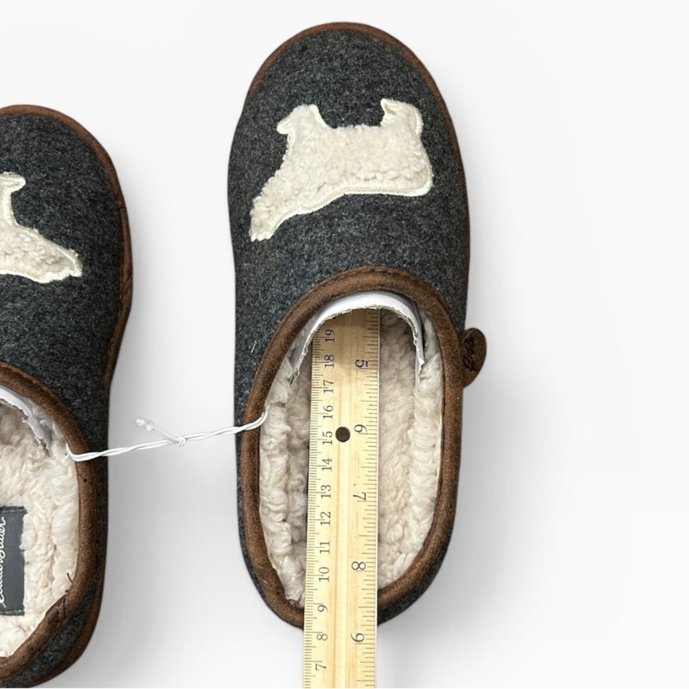 Eddie Bauer Women's Sherpa Lined Clog Slippers Dark Heather Grey Bear Motif - Picture 11 of 14